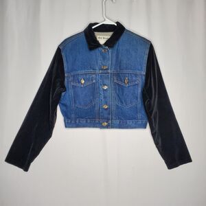 Bebop Vtg Crop Denim Trucker Jacket Medium Button Velvet Contrast Collar Western